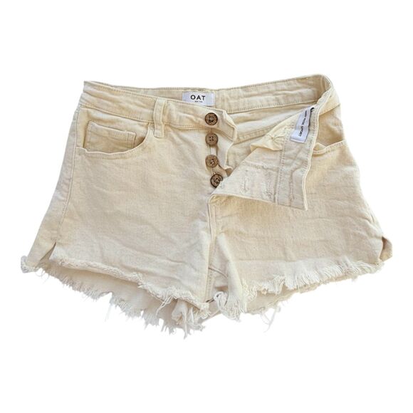 Oats Pants - Oat New York Cream Button-Fly Distressed Denim Shorts - Size 27 / 4